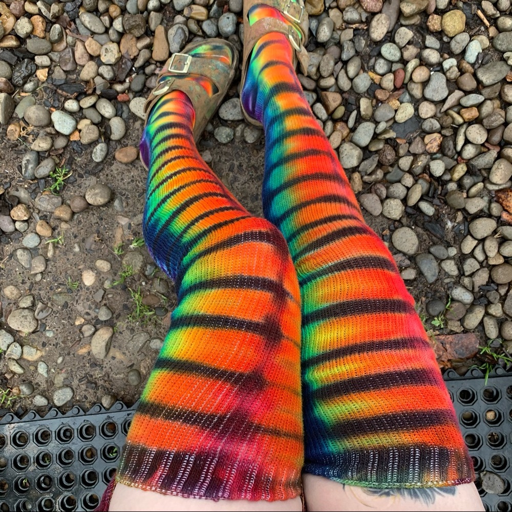 tie dye thigh high socks rainbow one size fits all